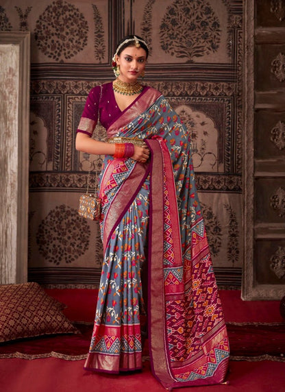 Gray Tusser Silk Saree