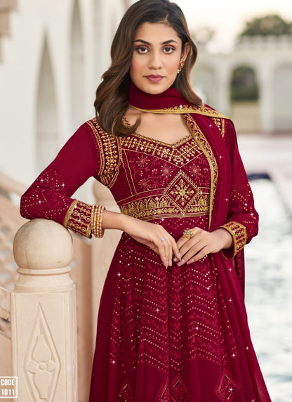 Maroon Georgette Embroidered Anarkali Suit for Wedding-2