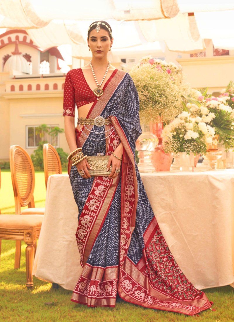 Navy Blue Silk Patola Saree