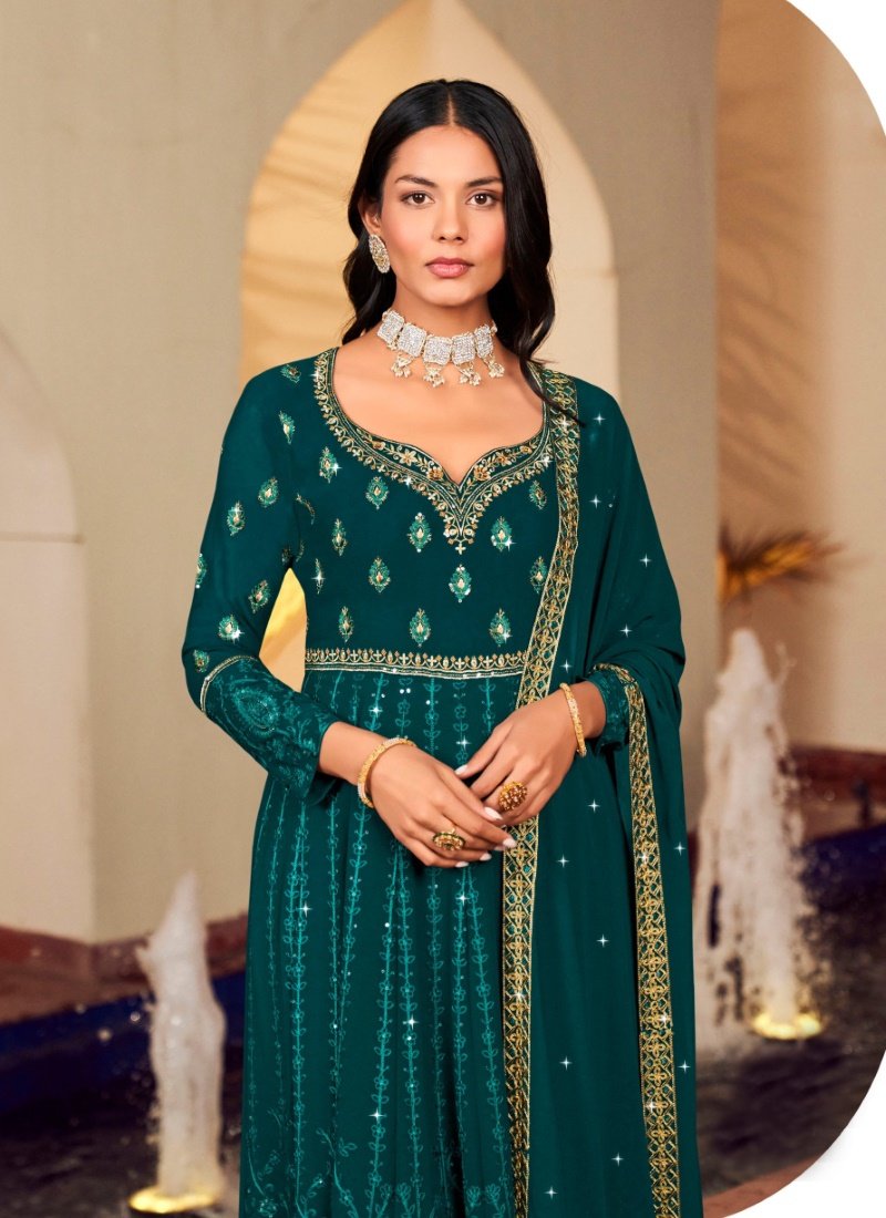 Teal Blue Georgette Embroidered Anarkali Suit for Wedding-2