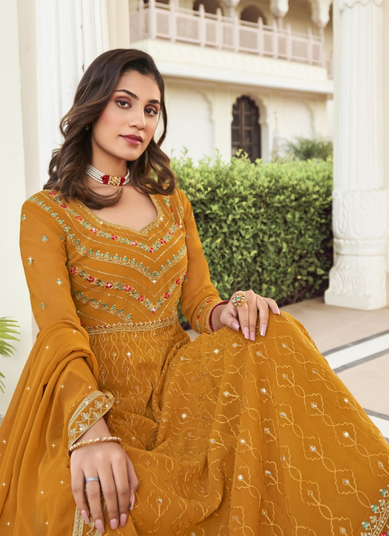 Yellow  Georgette Embroidered Anarkali Suit for Wedding-2