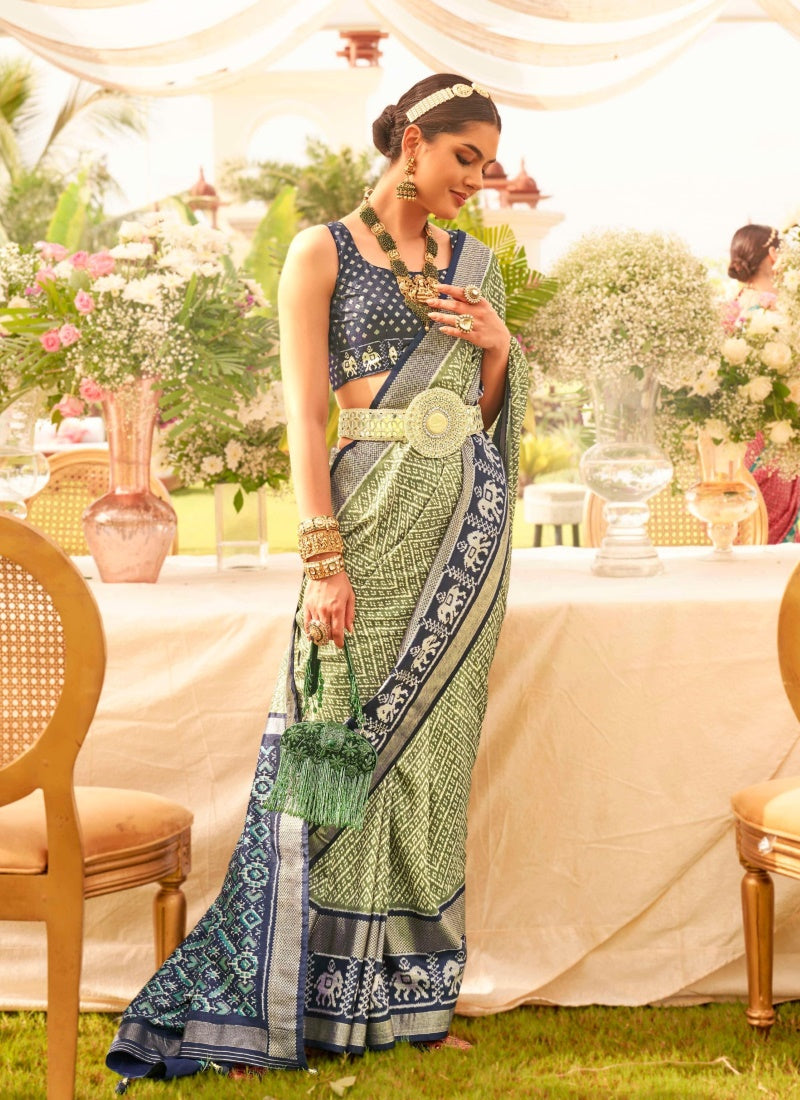 Pista Green Silk Patola Saree