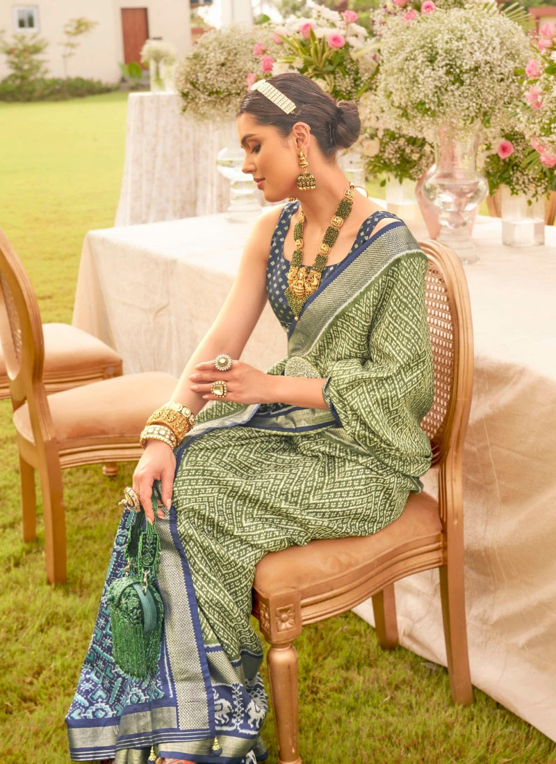 Pista Green Silk Patola Saree-2