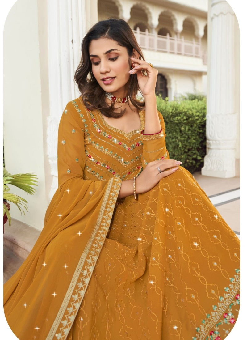 Yellow  Georgette Embroidered Anarkali Suit for Wedding-2