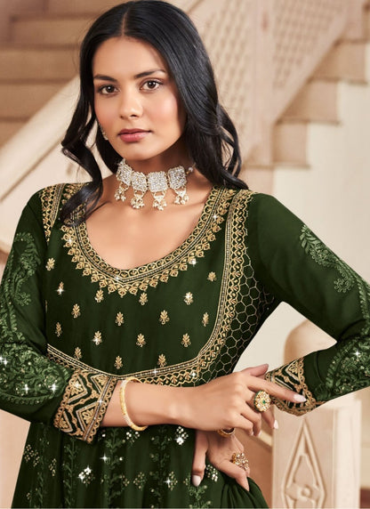 Green Georgette Embroidered Anarkali Suit for Wedding-2