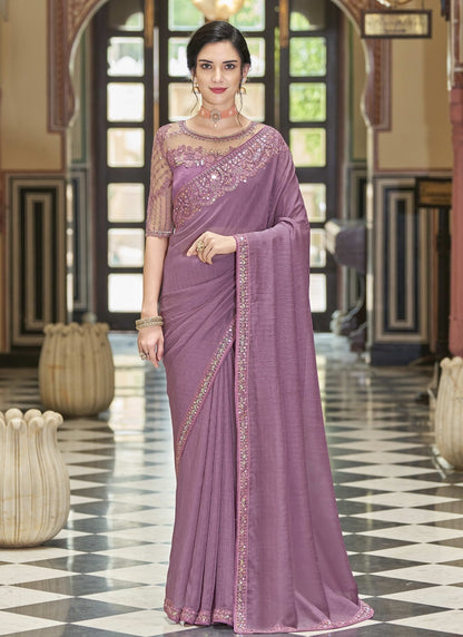 Lavender Silk Party Wear Saree