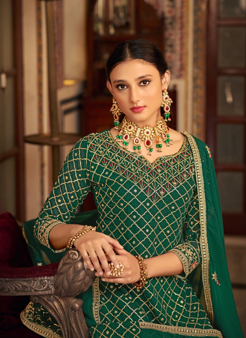 Green Chinon Wide Palazzo Suit-2