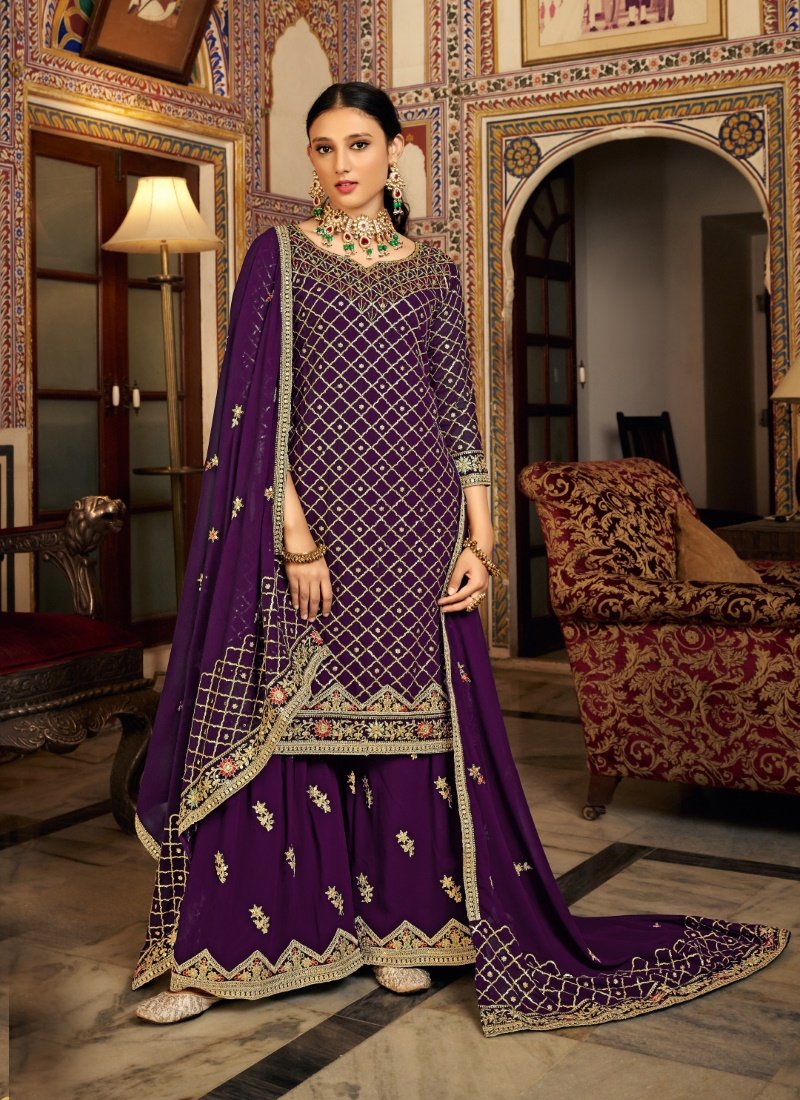 Purple Chinon Wide Palazzo Suit