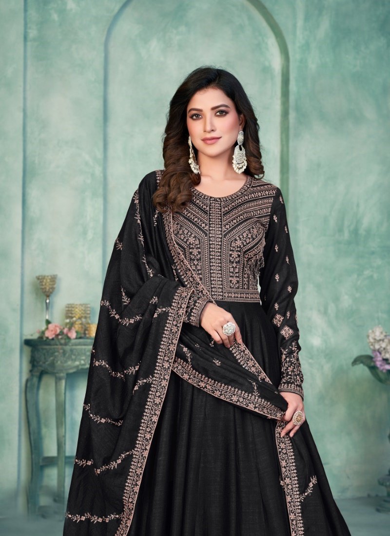 Black Art Silk Long Anarkali Suit-2