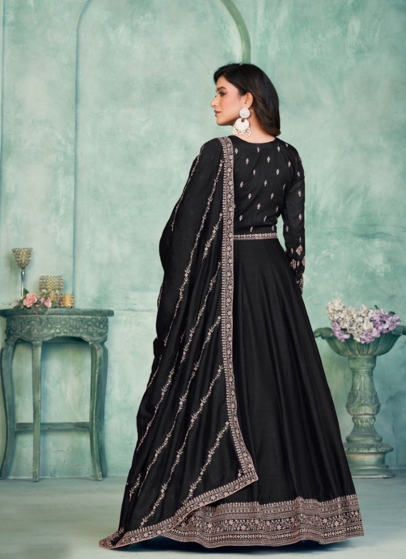 Black Art Silk Long Anarkali Suit-2