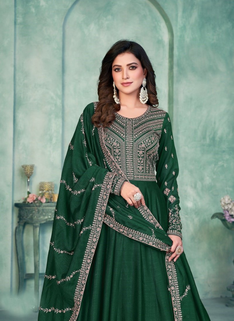 Green Art Silk Long Anarkali Suit-2