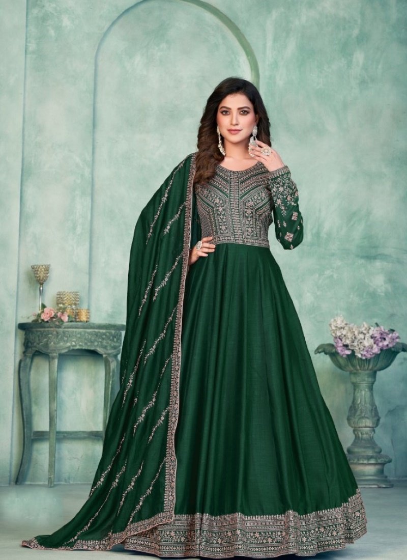 Green Art Silk Long Anarkali Suit