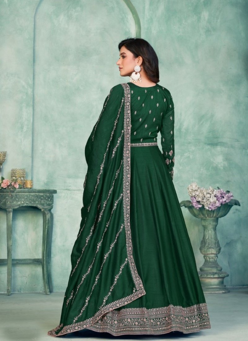 Green Art Silk Long Anarkali Suit-2