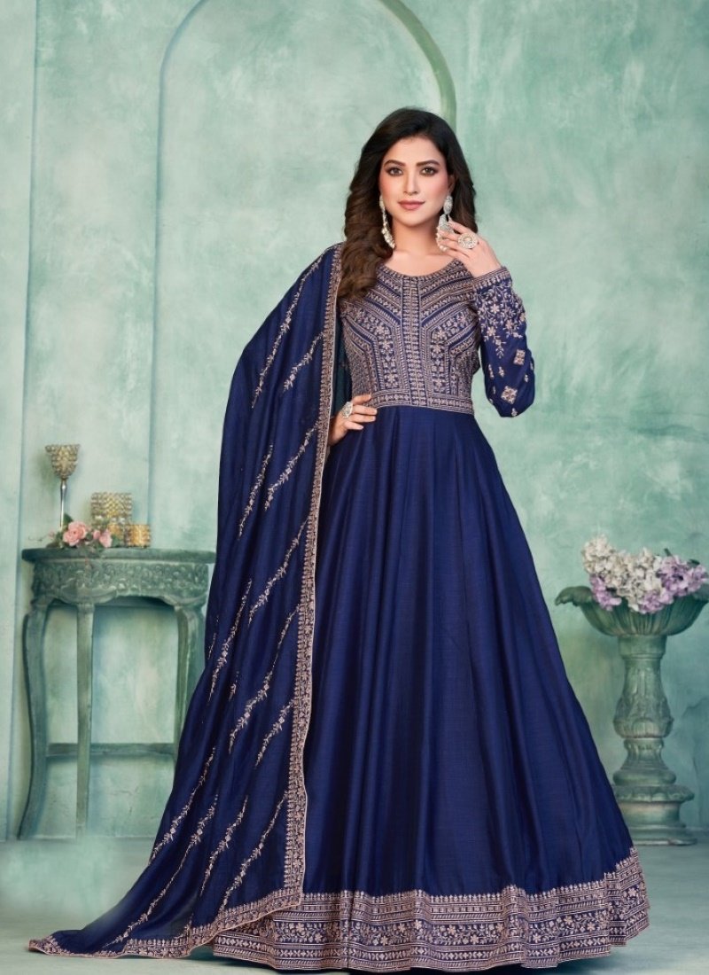 Blue Art Silk Long Anarkali Suit