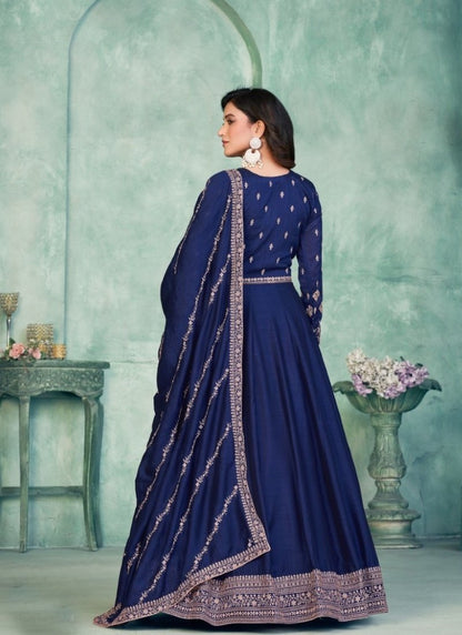 Blue Art Silk Long Anarkali Suit-2