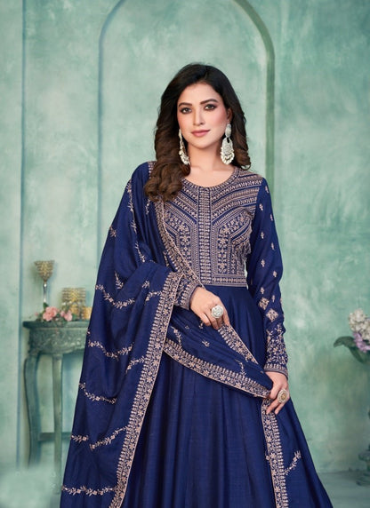 Blue Art Silk Long Anarkali Suit-2