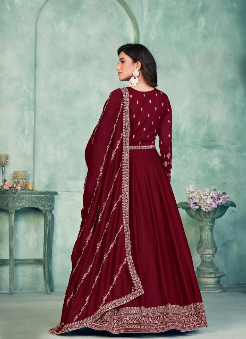 Maroon Art Silk Long Anarkali Suit-2