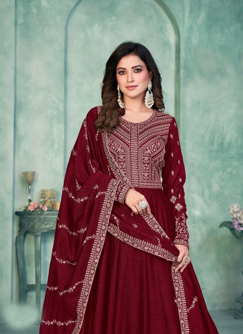 Maroon Art Silk Long Anarkali Suit-2