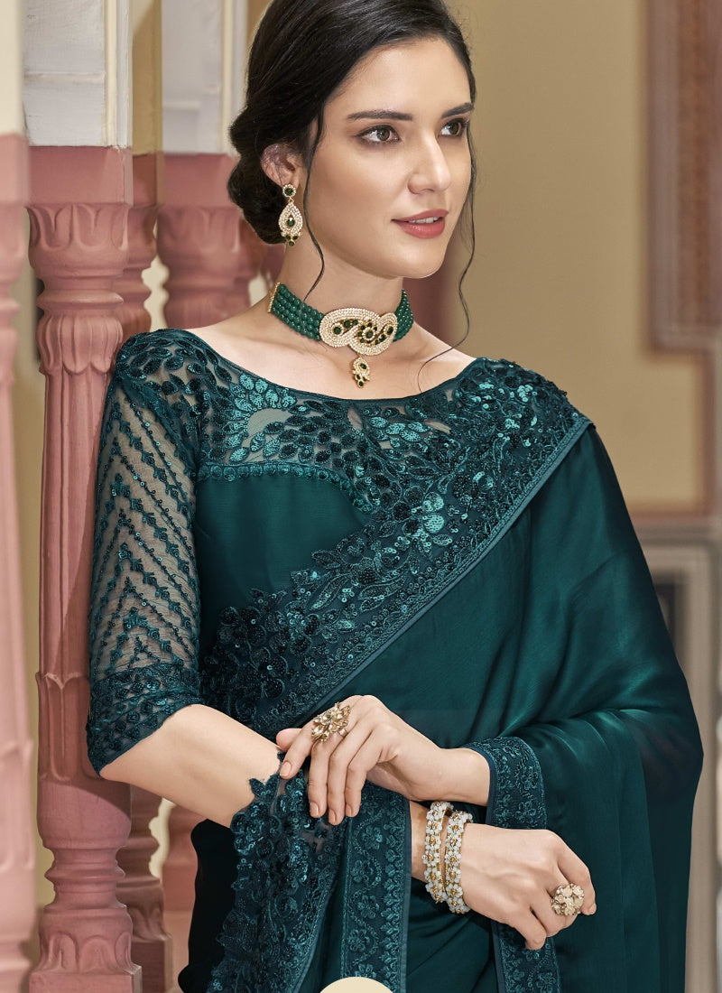 Green Silk Party Wear Saree-2