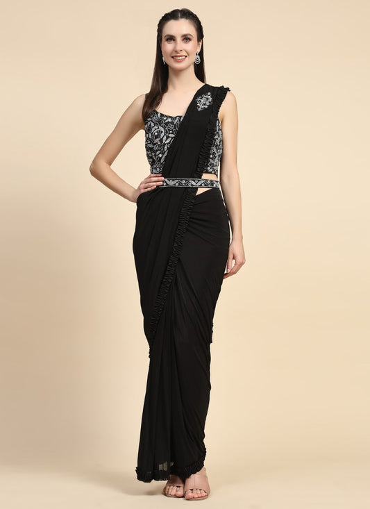 Black Party Wear Ready To Wear Saree With Embroidery Work