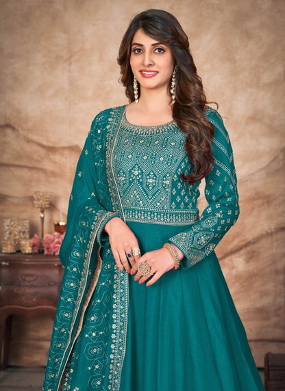 Sea Green Art Silk Embroidered Anarkali Suit-2