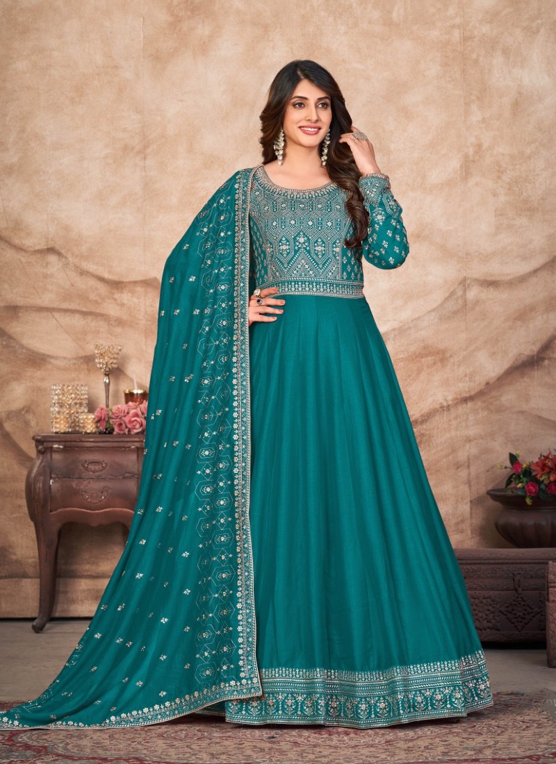 Sea Green Art Silk Embroidered Anarkali Suit