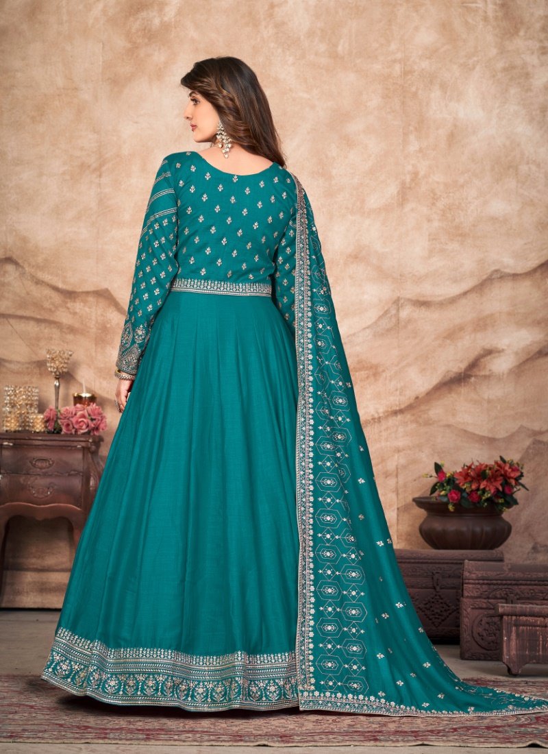 Sea Green Art Silk Embroidered Anarkali Suit-2