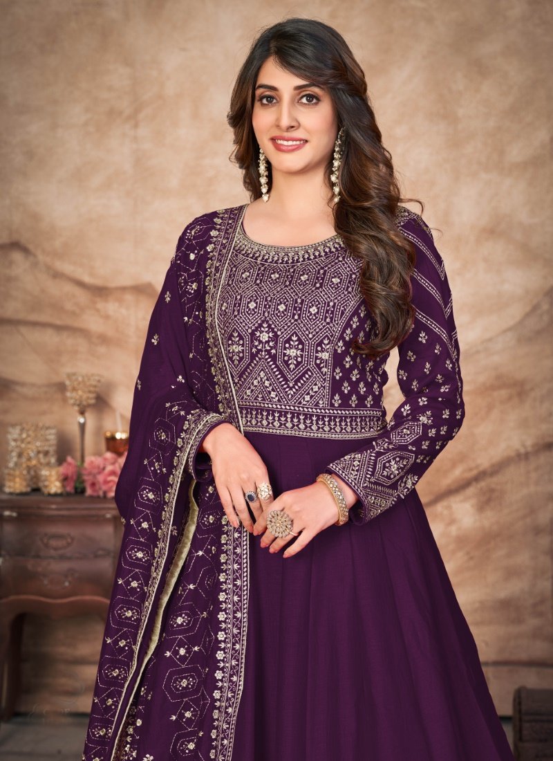 Purple Art Silk Embroidered Anarkali Suit-2