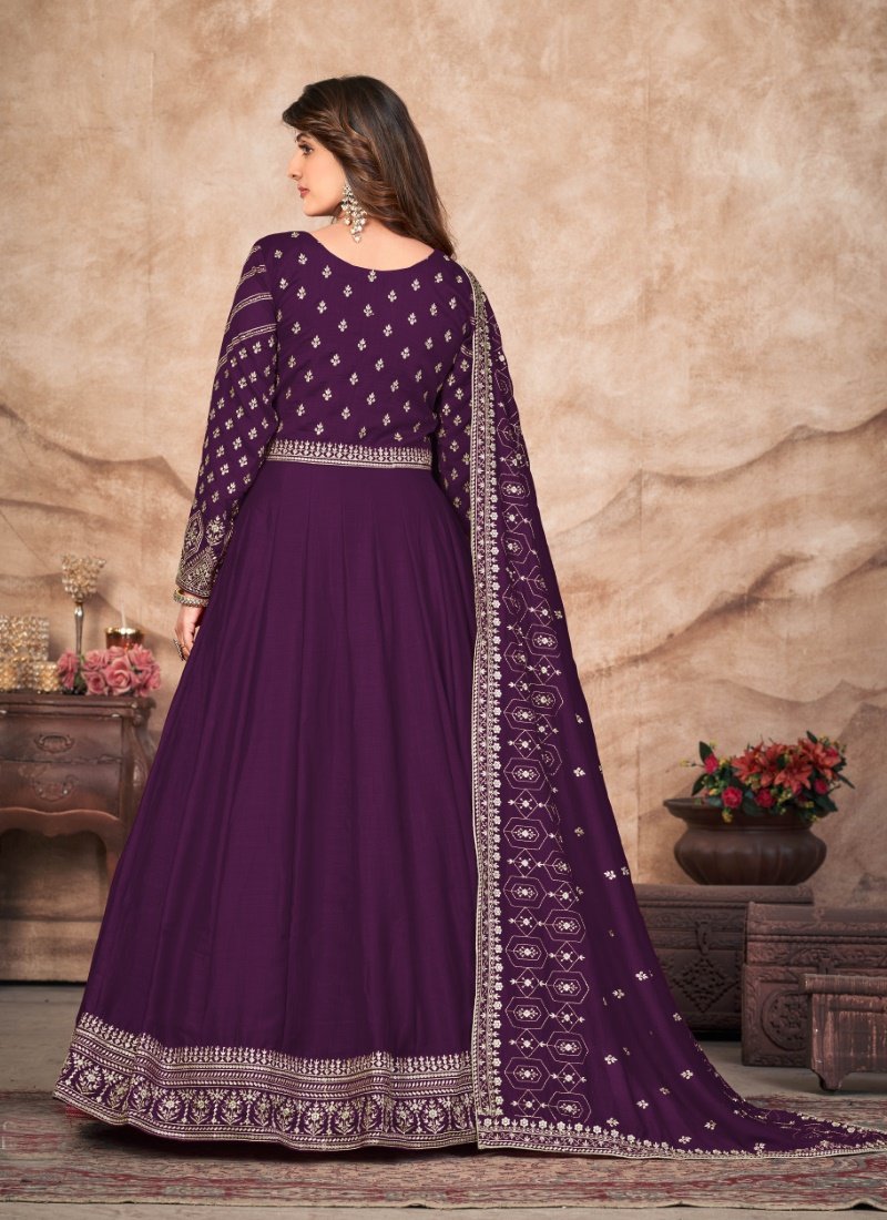 Purple Art Silk Embroidered Anarkali Suit-2