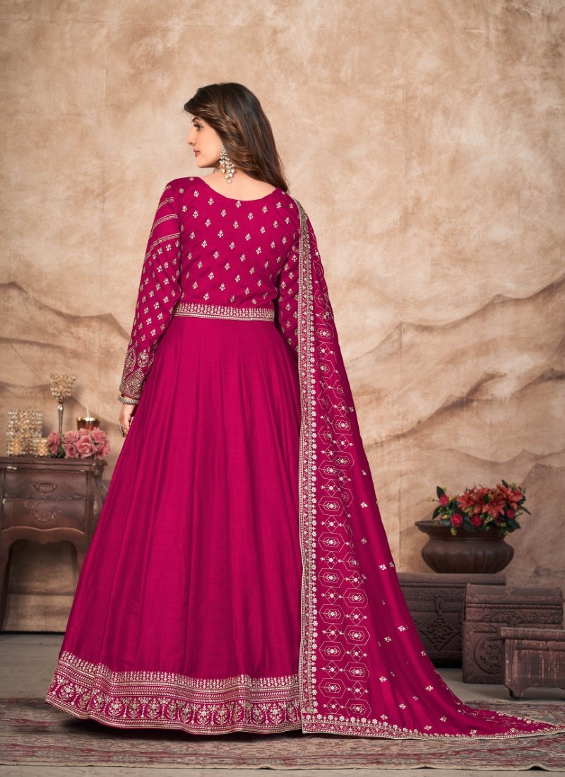 Magenta Art Silk Embroidered Anarkali Suit-2