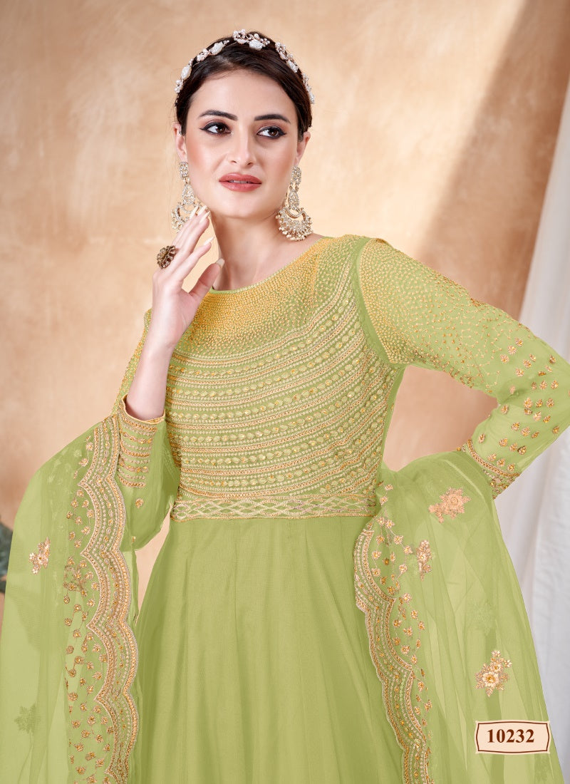 Pista Green Embroidered Anarkali Suit-2