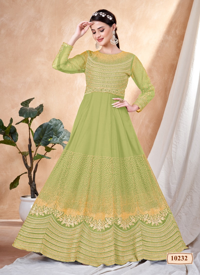 Pista Green Embroidered Anarkali Suit