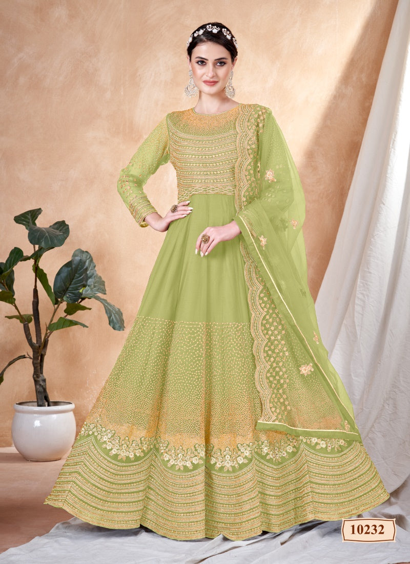 Pista Green Embroidered Anarkali Suit-2