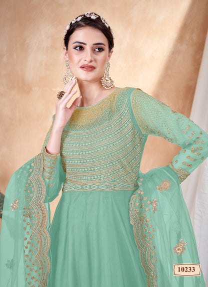 Aqua Embroidered Anarkali Suit-2