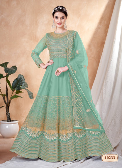 Aqua Embroidered Anarkali Suit-2