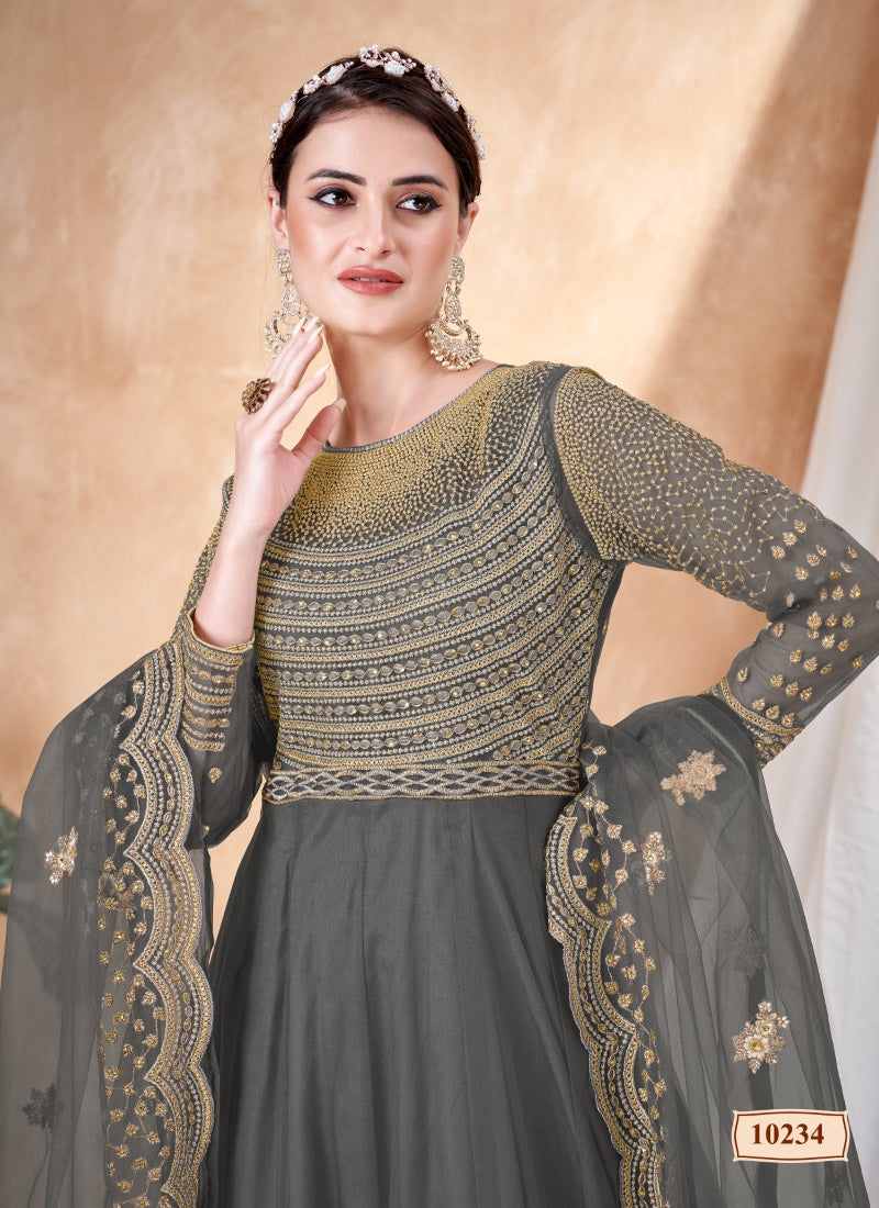 Gray Embroidered Anarkali Suit-2