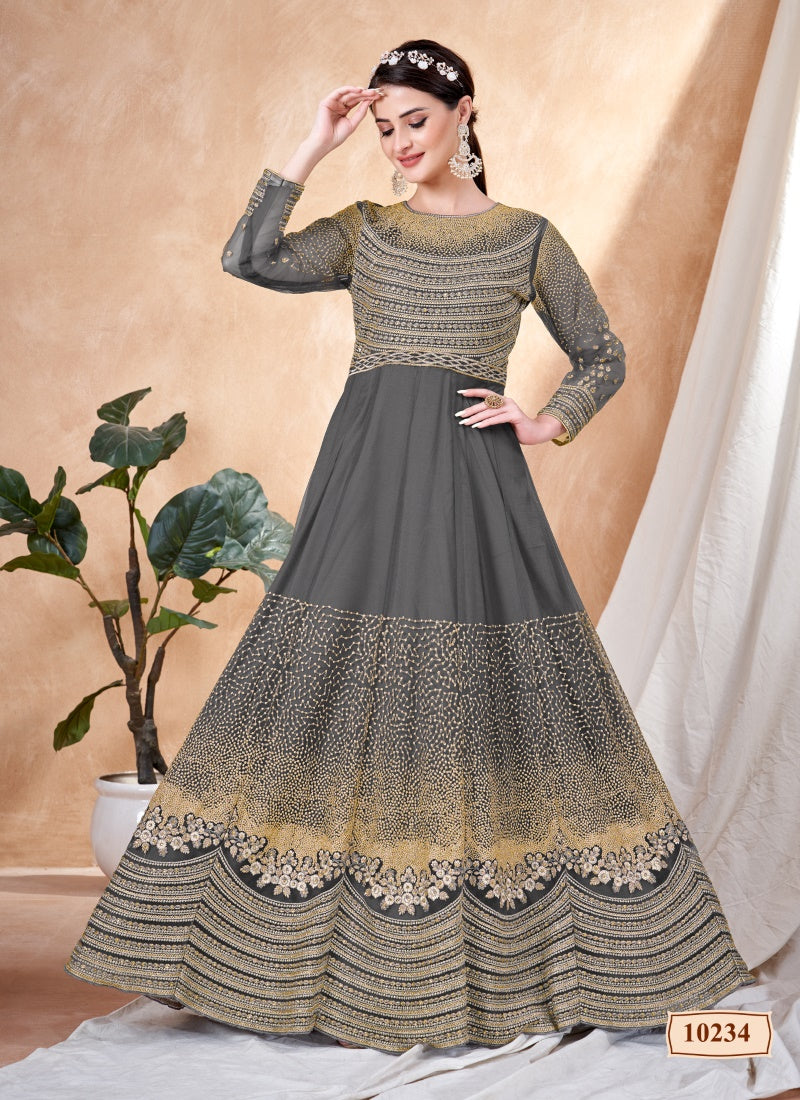 Gray Embroidered Anarkali Suit-2