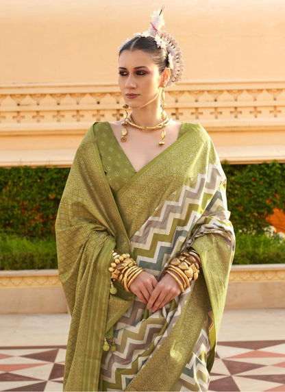 Olive Green Pure Silk Saree