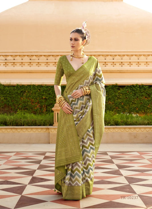 Olive Green Pure Silk Saree