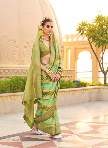 Olive Green Pure Silk Saree