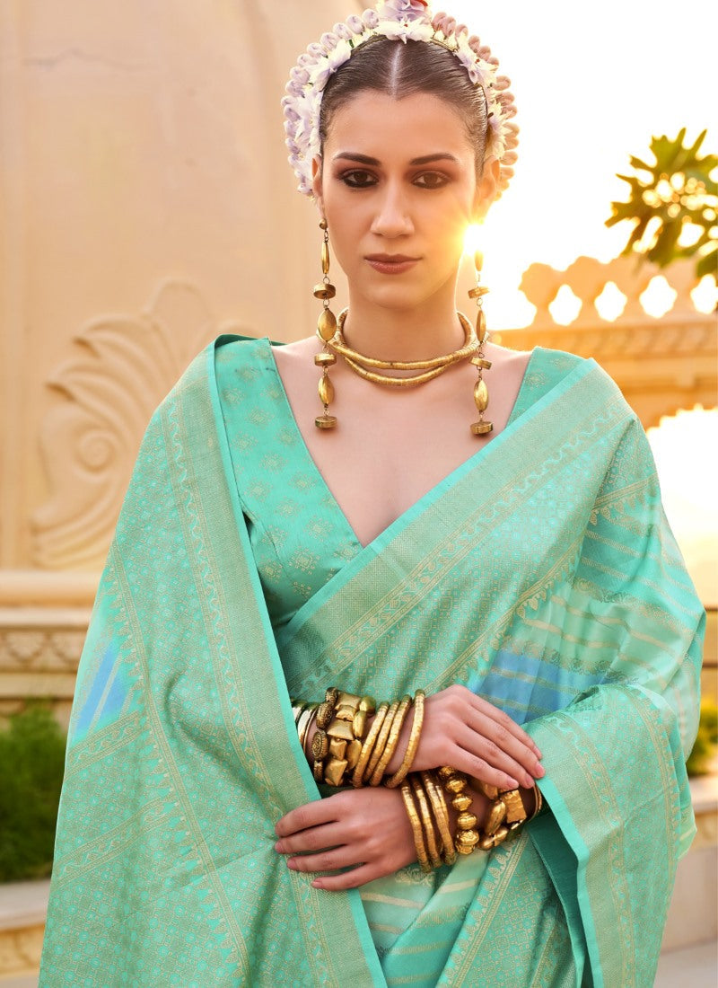 Sea Green Pure Silk Saree