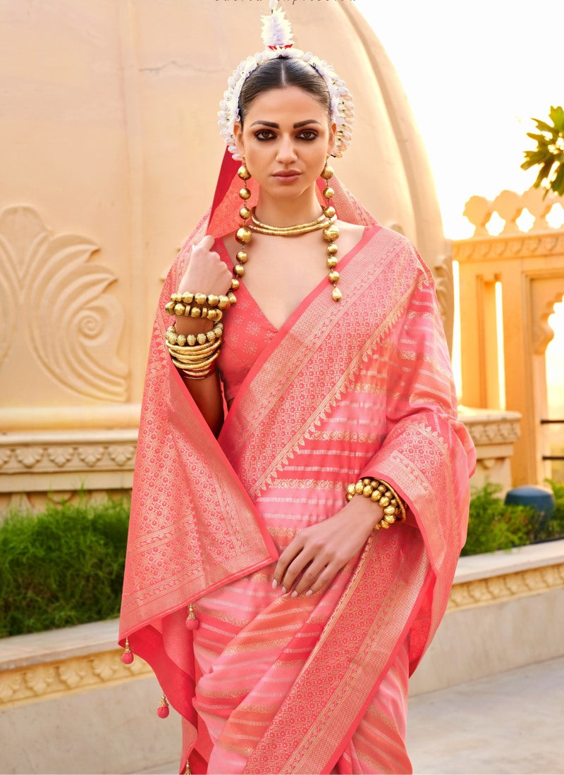 Peach Pure Silk Saree