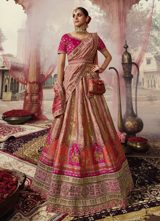 Pink Banarasi Silk Bridal Lehenga Choli With Heavy Embroidery Work