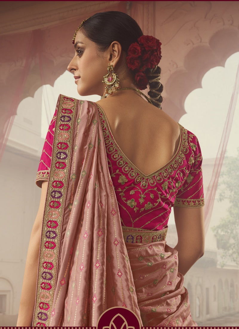 Pink Banarasi Silk Bridal Lehenga Choli With Heavy Embroidery Work-2