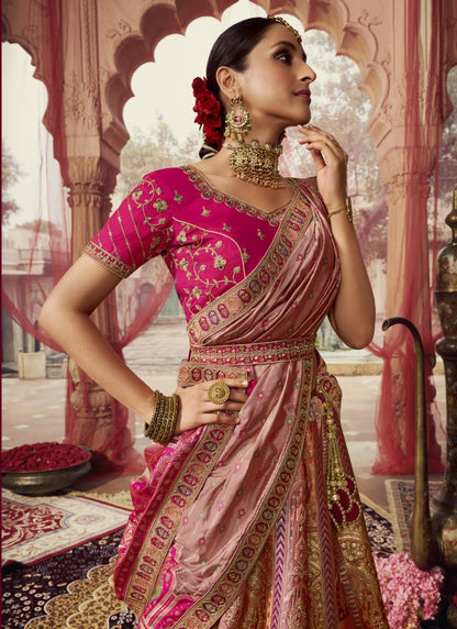 Pink Banarasi Silk Bridal Lehenga Choli With Heavy Embroidery Work-2