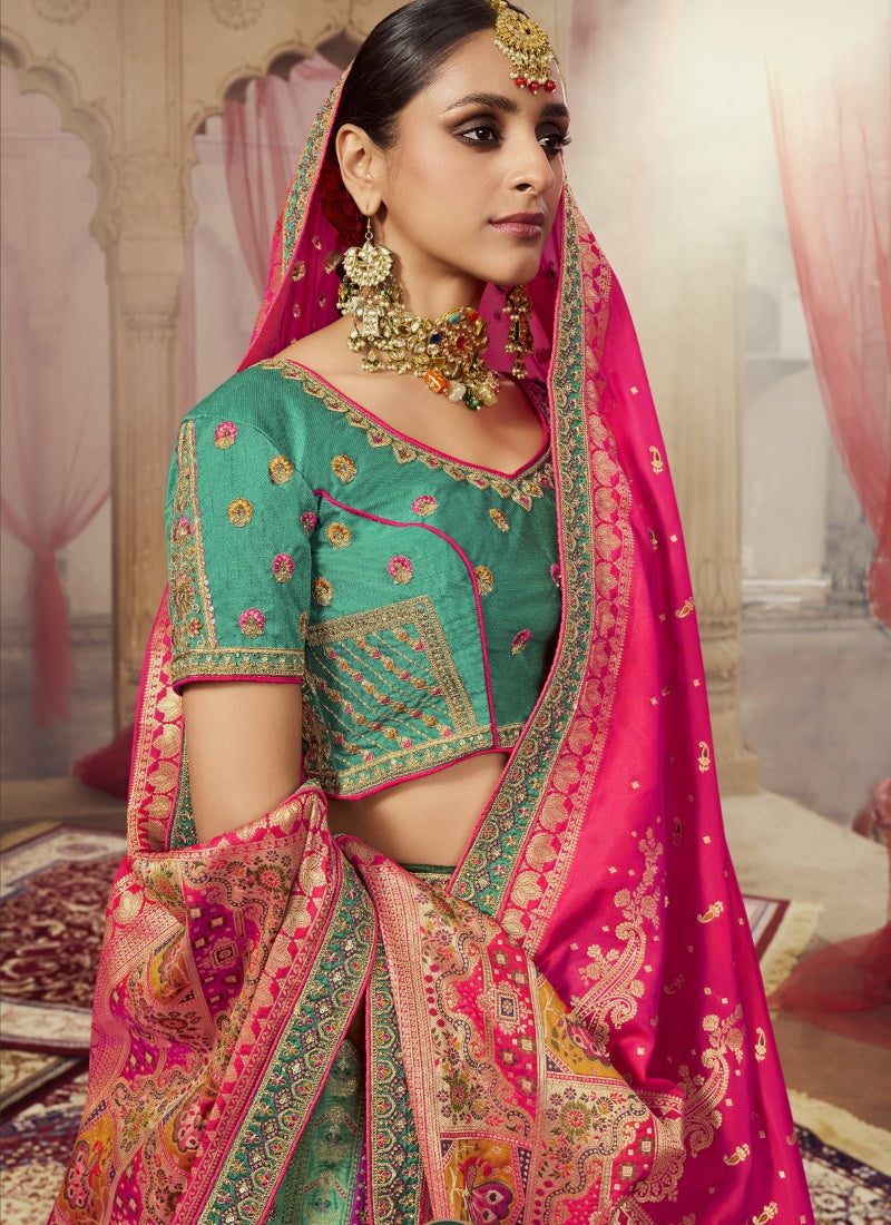 Sea Green Banarasi Silk Bridal Lehenga Choli With Heavy Embroidery Work-2