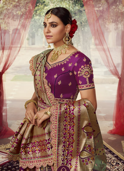 Purple Banarasi Silk Bridal Lehenga Choli With Heavy Embroidery Work-2