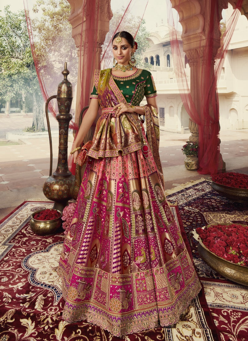 Pink Banarasi Silk Bridal Lehenga Choli With Heavy Embroidery Work