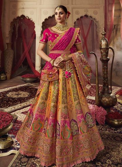 Magenta Banarasi Silk Bridal Lehenga Choli With Heavy Embroidery Work