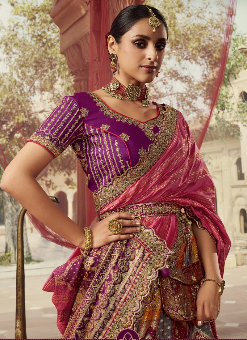 Purple Banarasi Silk Bridal Lehenga Choli With Heavy Embroidery Work-2